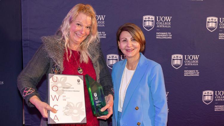Rebecca Smith receiving an award